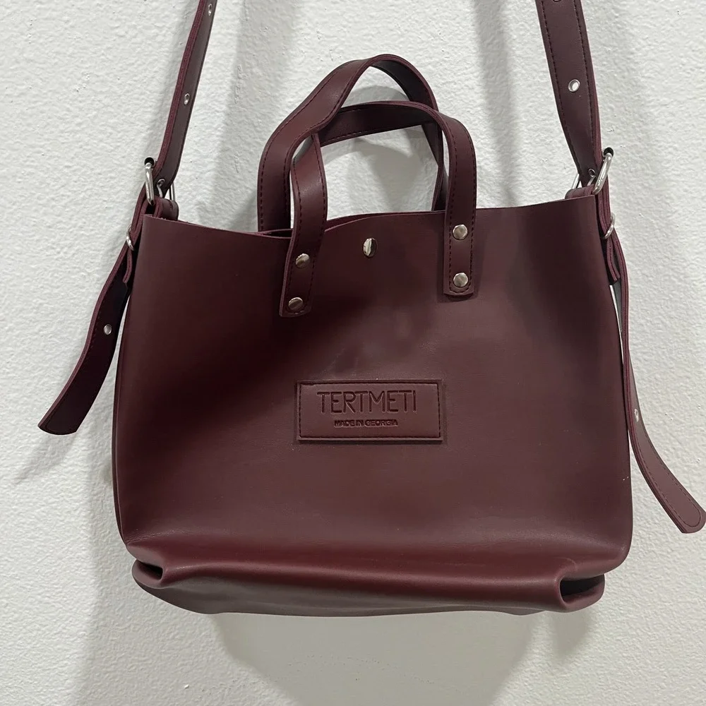 Tertmeti TBILISI, GEORGIA Vegan Leather Tote Bag Burgundy‎ Red Shoulder Handbag